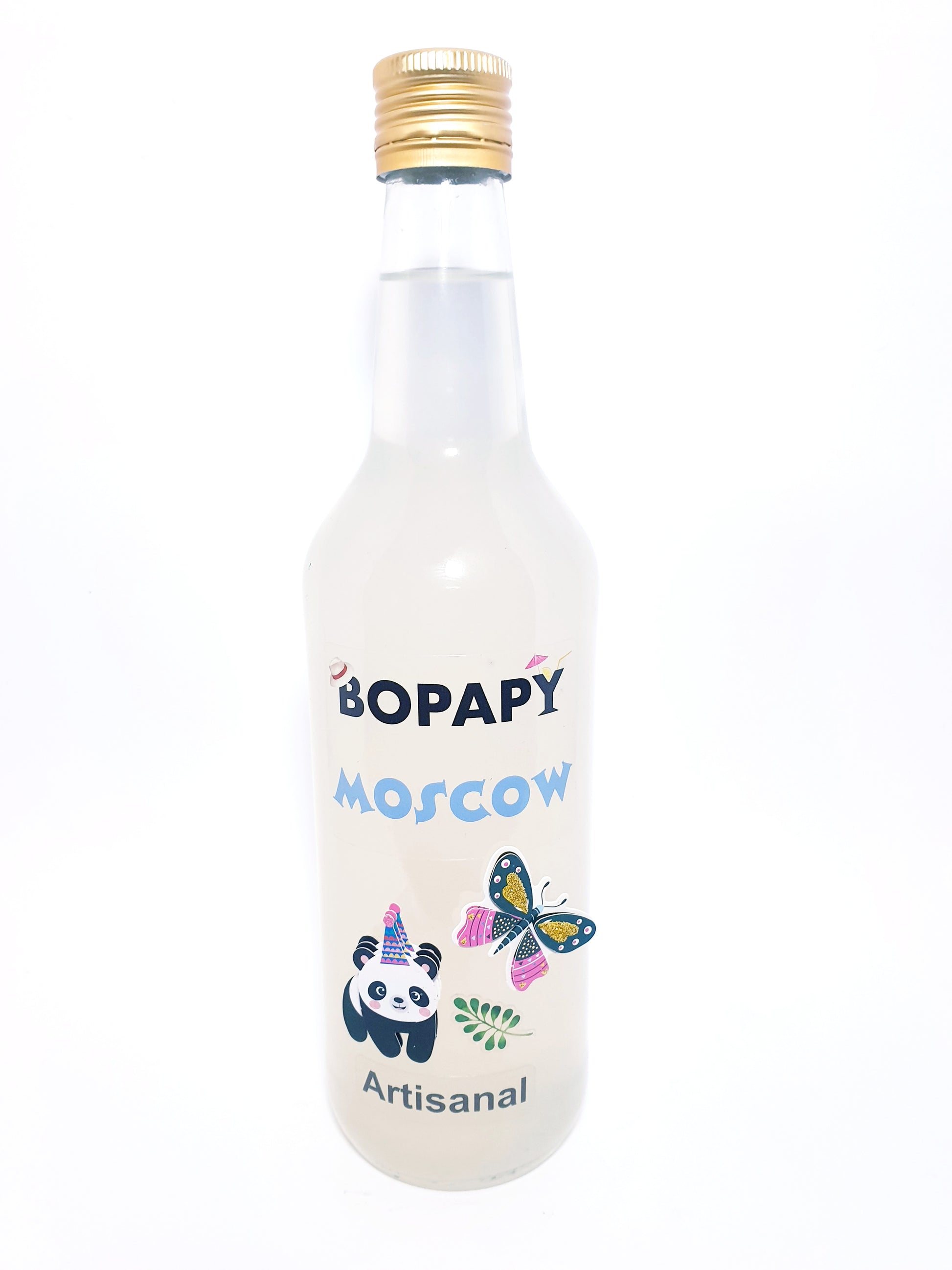Bouteille de Moscow Mule BOPAPY, cocktail artisanal prêt à boire à la vodka, ginger beer et citron.