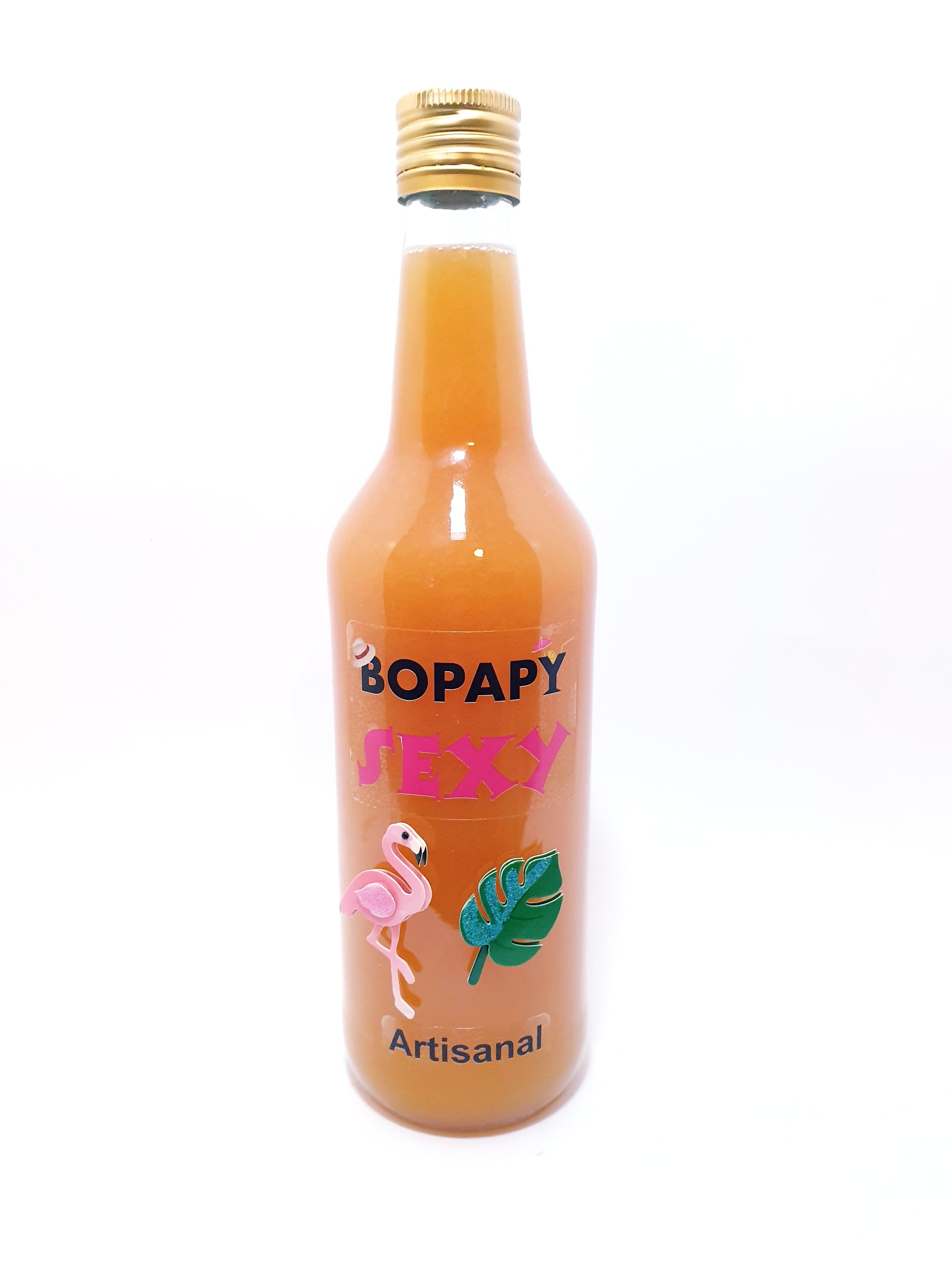 Bouteille de cocktail SEXY BOPAPY, recette fait maison de Sex on the Beach prêt à servir à la vodka et liqueur de pêche.