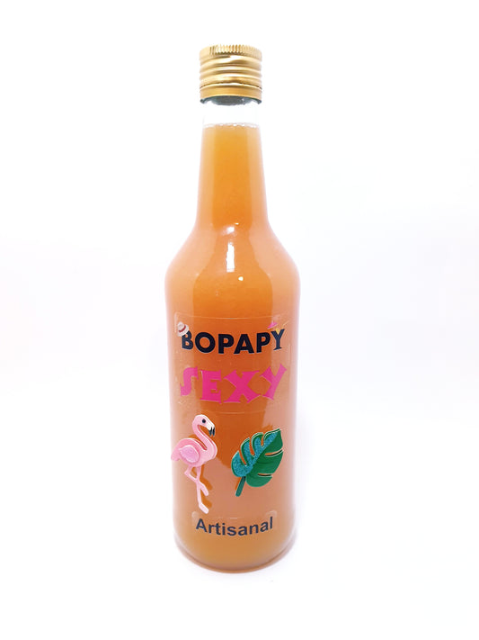 Bouteille de cocktail SEXY BOPAPY, recette fait maison de Sex on the Beach prêt à servir à la vodka et liqueur de pêche.